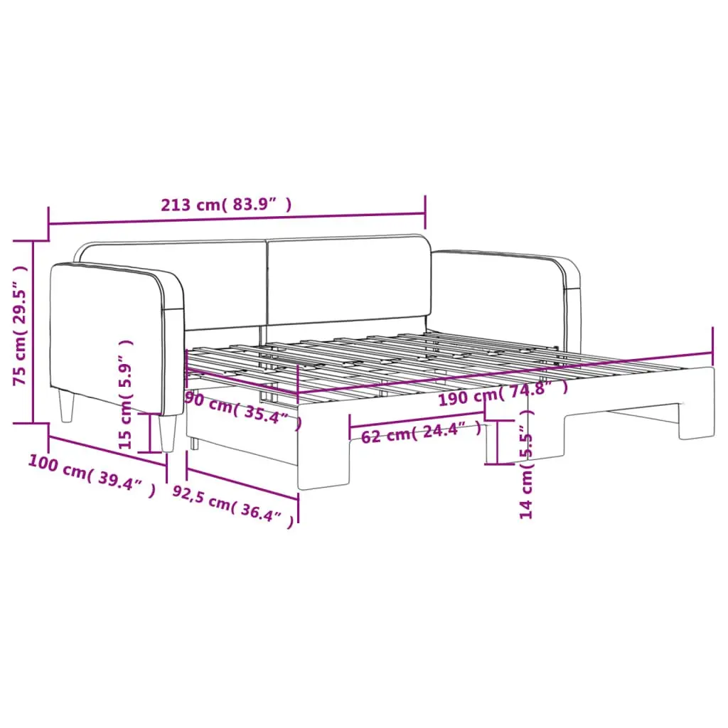 Daybed Sofa Bed with Trundle Wooden and Metal Frame 90 x 190 cm Grey