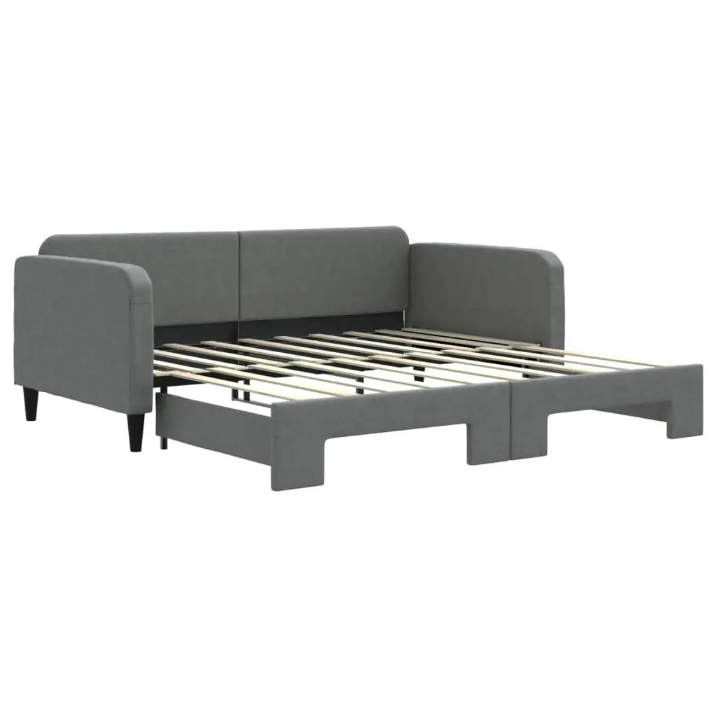 Daybed Frame with Trundle Wooden and Metal Grey 90x190 cm