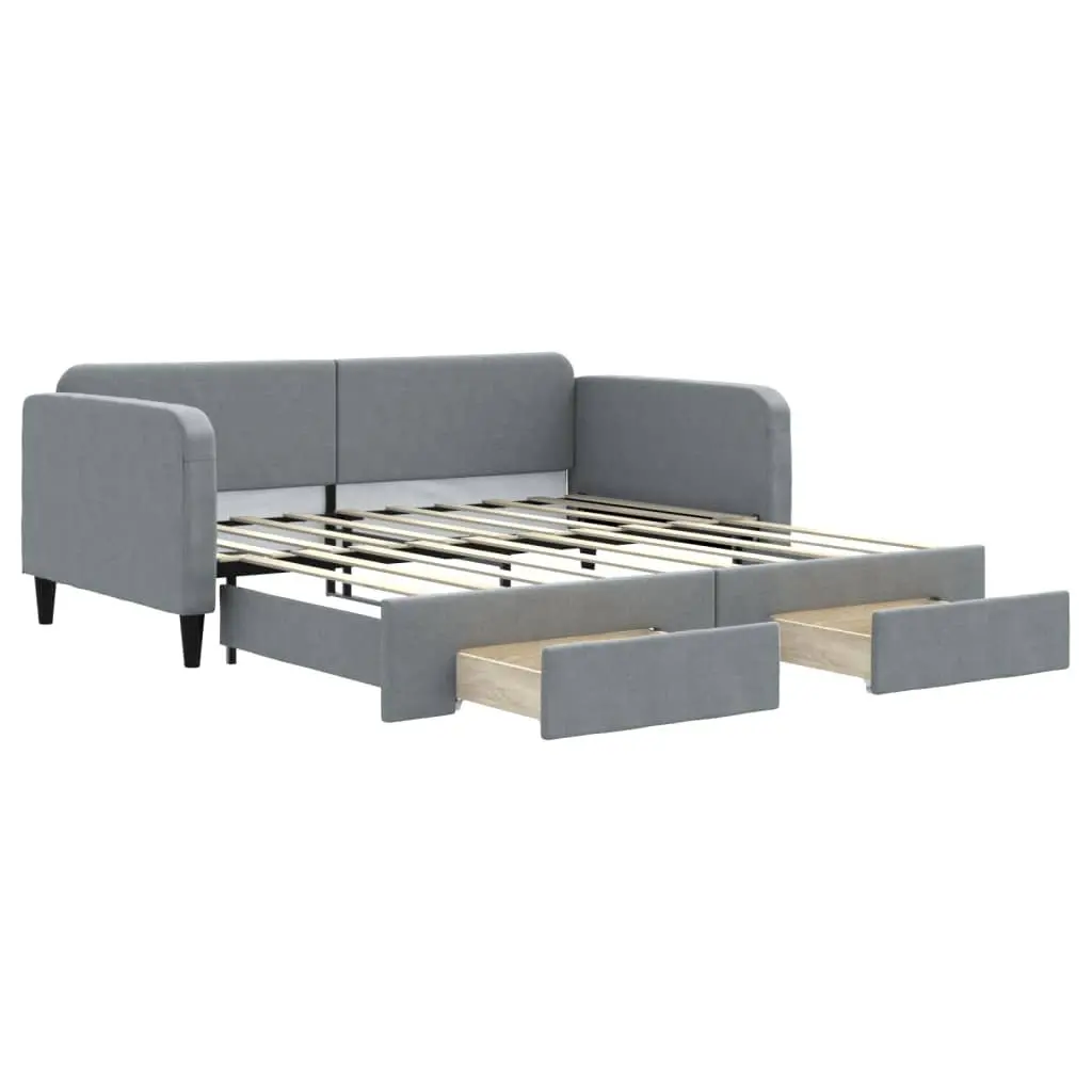 Daybed Sofa Bed with Trundle and Storage Drawers Wooden Frame Metal Supports Grey