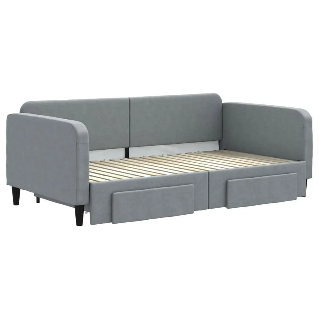 Daybed Sofa Bed with Trundle and Storage Drawers Wooden Frame Metal Supports Grey