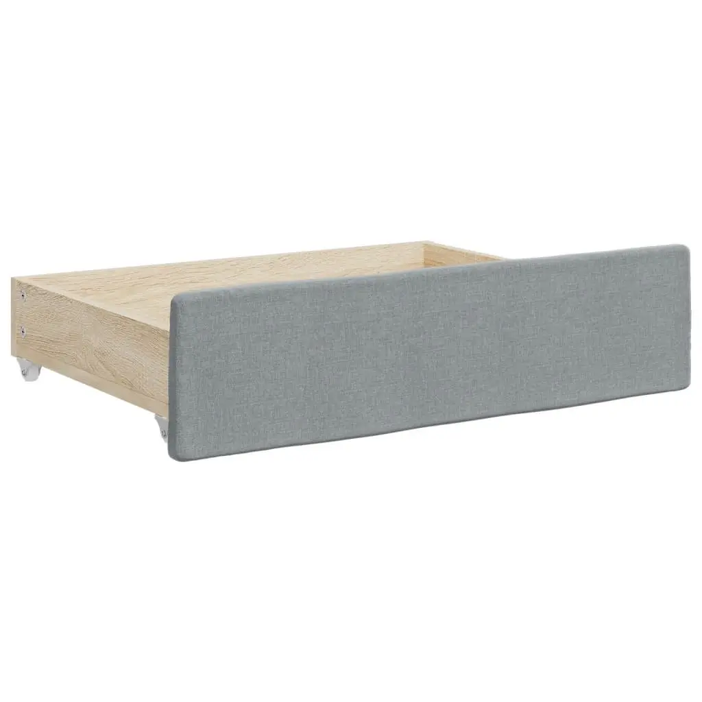 Daybed Sofa Bed with Trundle and Storage Drawers Wooden Frame Metal Supports Grey