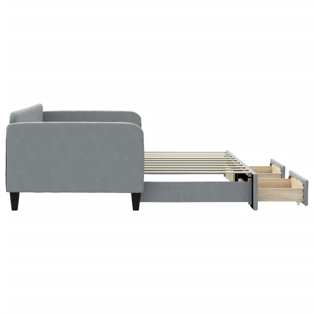 Daybed Sofa Bed with Trundle and Storage Drawers Wooden Frame Metal Supports Grey