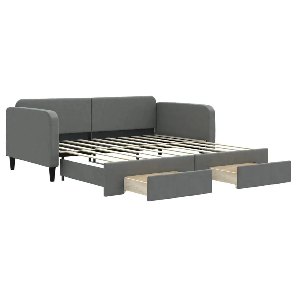 Daybed Sofa Bed with Trundle and Storage Drawers Wood and Metal Grey 90 x 190 cm
