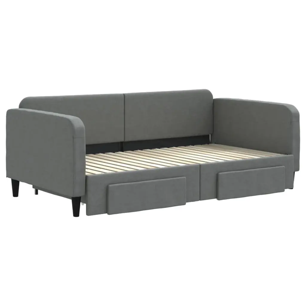 Daybed Sofa Bed with Trundle and Storage Drawers Wood and Metal Grey 90 x 190 cm