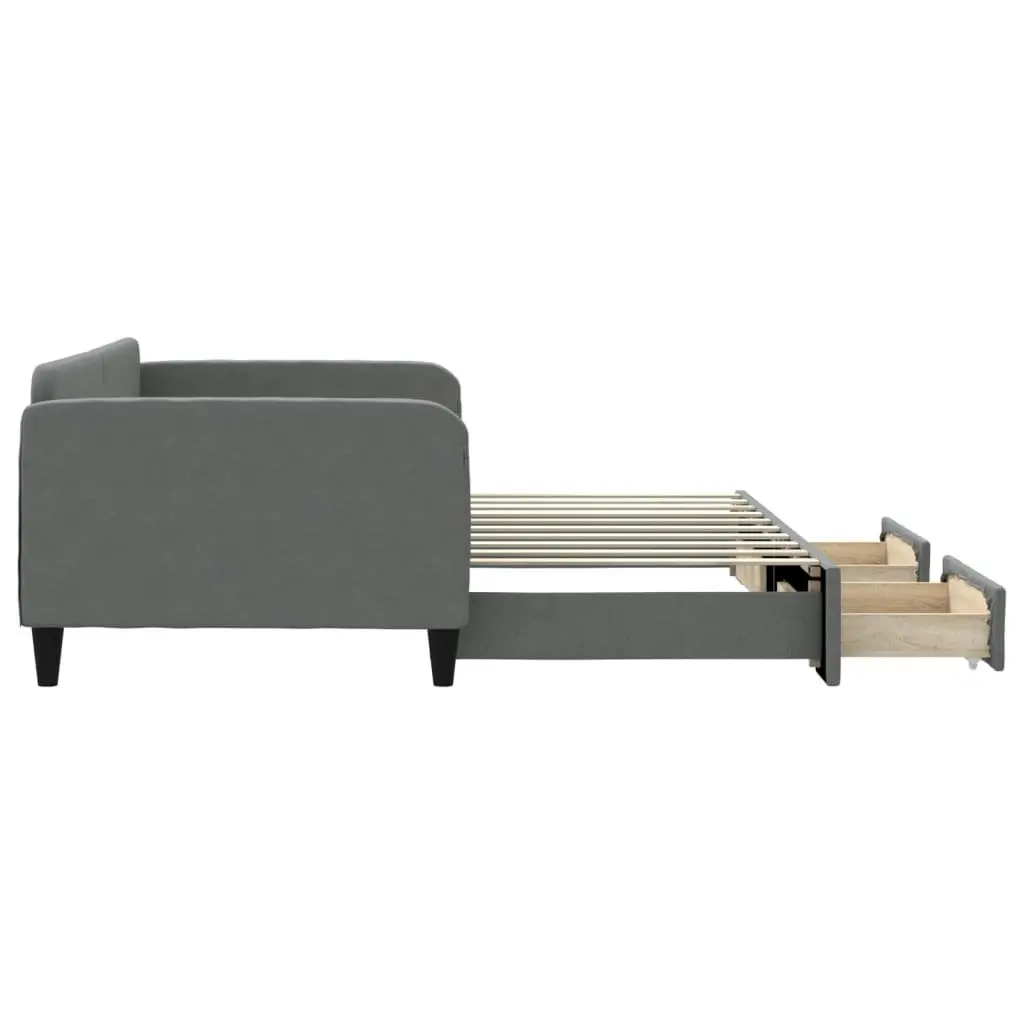 Daybed Sofa Bed with Trundle and Storage Drawers Wood and Metal Grey 90 x 190 cm