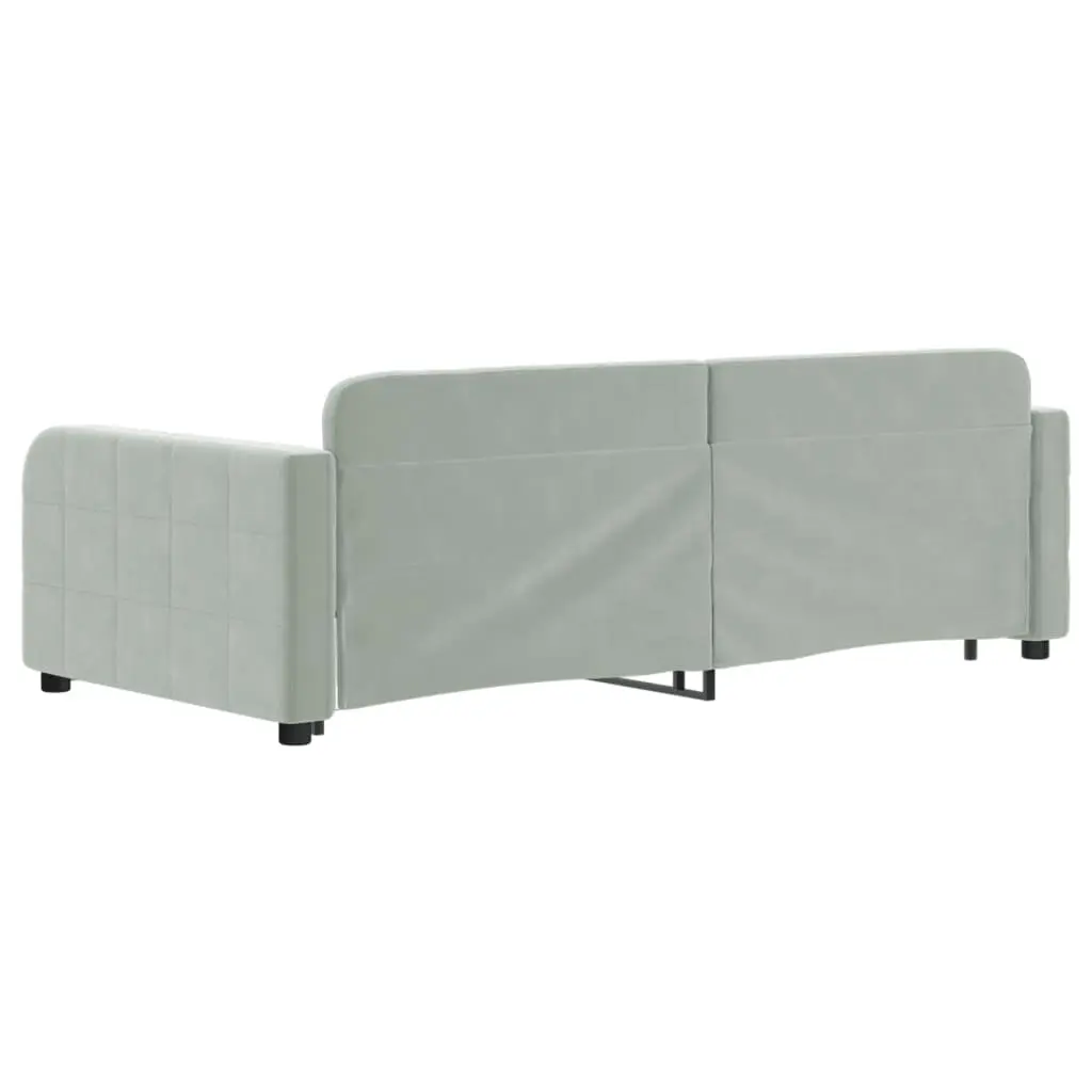 Grey Velvet Daybed Sofa Bed with Trundle 90x190cm Wooden and Metal Frame Space-Saving Furniture for Living Room or Bedroom