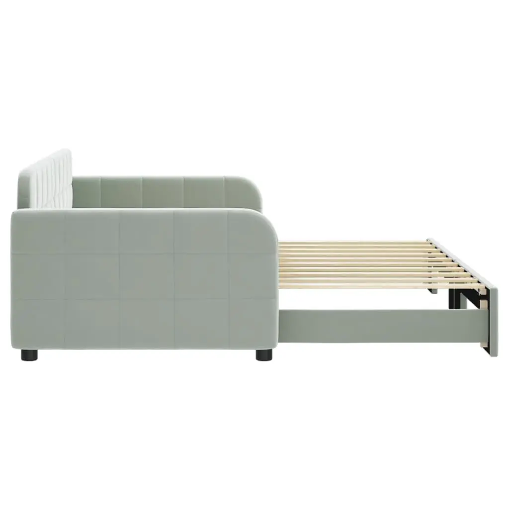 Grey Velvet Daybed Sofa Bed with Trundle 90x190cm Wooden and Metal Frame Space-Saving Furniture for Living Room or Bedroom