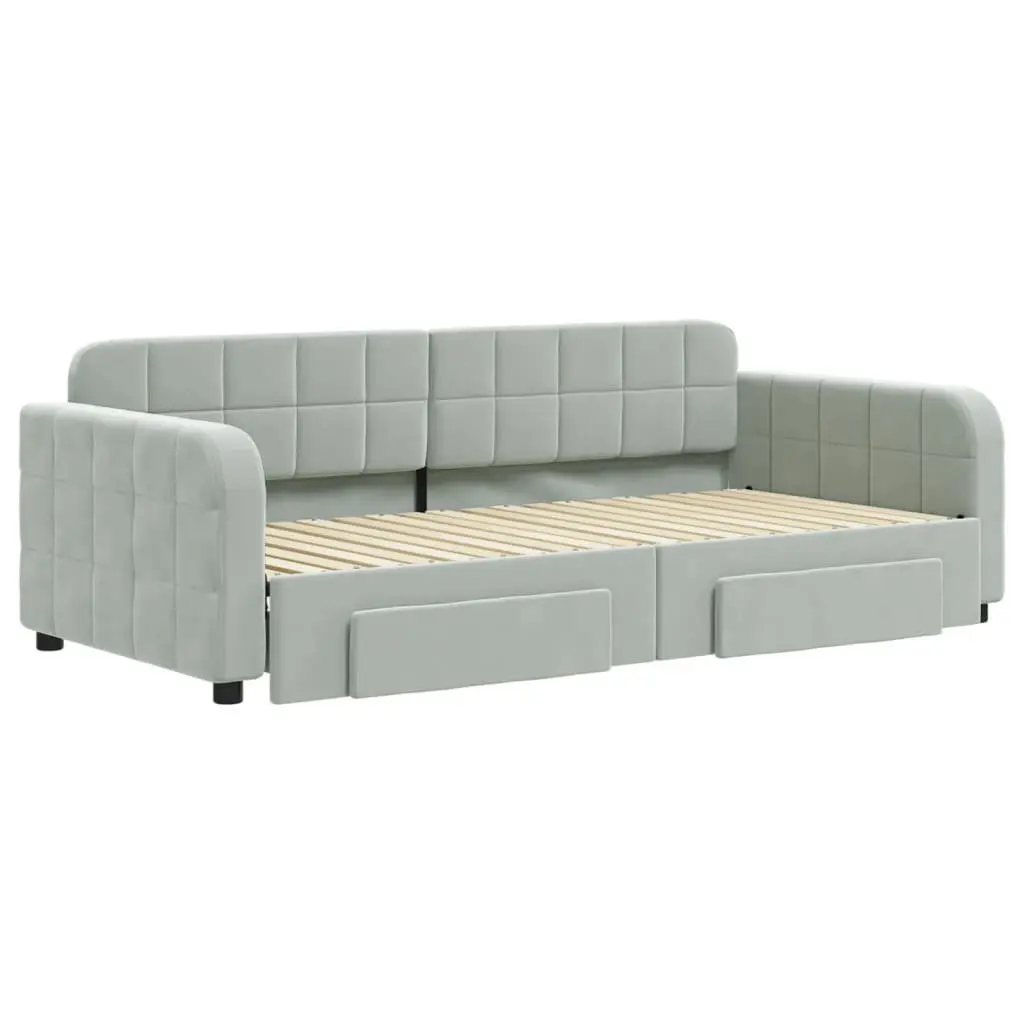 Daybed Sofa Bed with Trundle and Storage Drawers Solid Wood and Metal Frame Grey 90x190cm