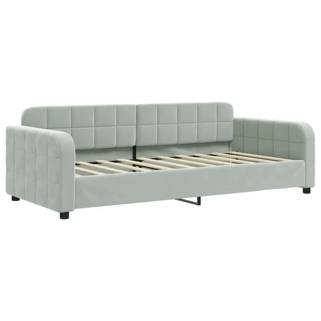Daybed Sofa Bed with Trundle and Storage Drawers Solid Wood and Metal Frame Grey 90x190cm