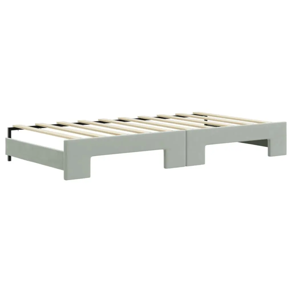 Daybed Sofa Bed with Trundle and Storage Drawers Solid Wood and Metal Frame Grey 90x190cm