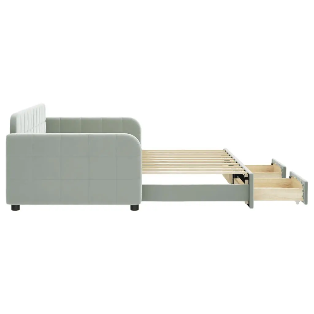 Daybed Sofa Bed with Trundle and Storage Drawers Solid Wood and Metal Frame Grey 90x190cm