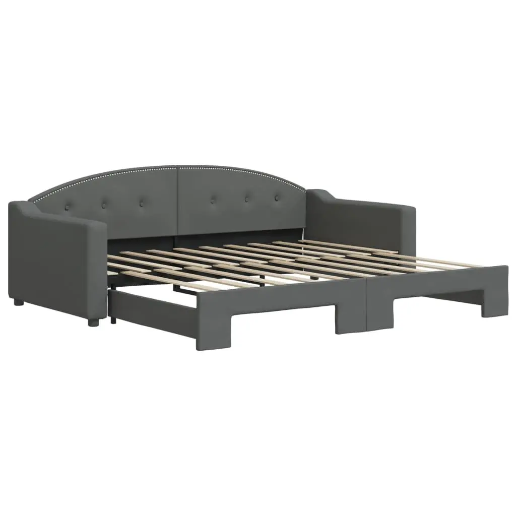 Daybed with Trundle Fabric Upholstery Wood and Metal Frame 90x190 cm Grey