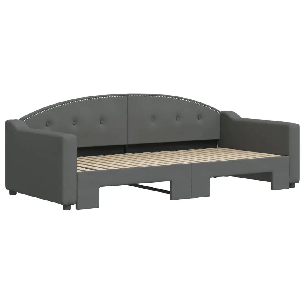 Daybed with Trundle Fabric Upholstery Wood and Metal Frame 90x190 cm Grey
