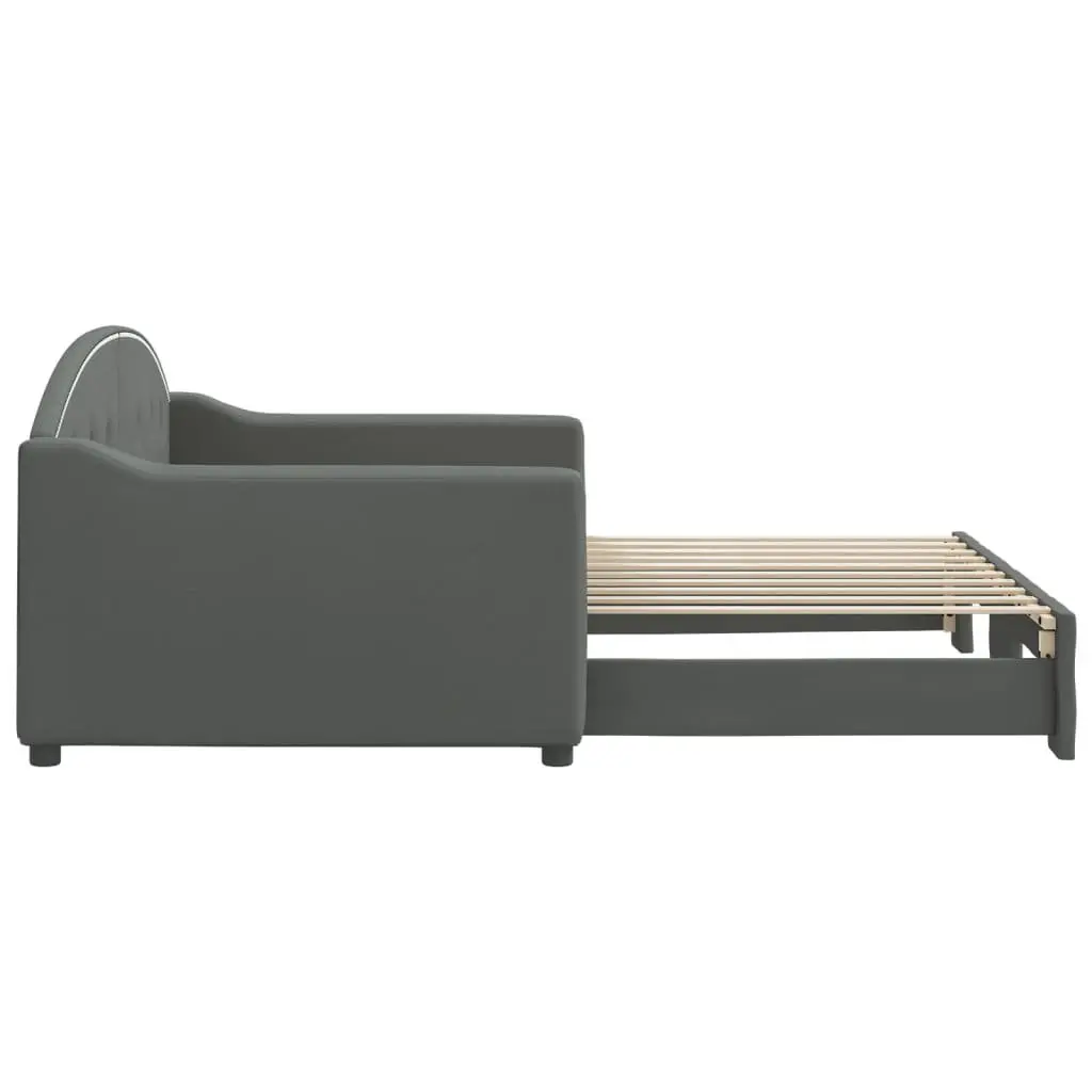 Daybed with Trundle Fabric Upholstery Wood and Metal Frame 90x190 cm Grey