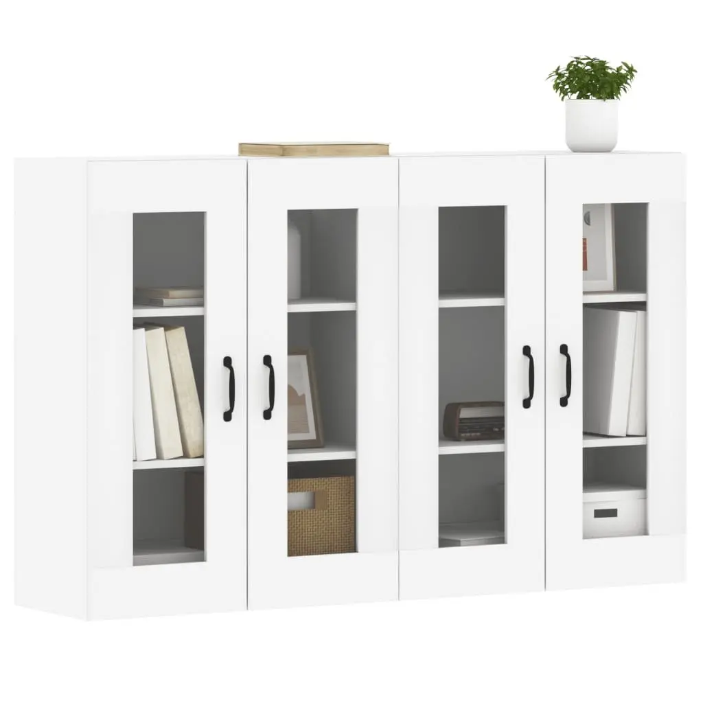 Wall Mounted Storage Cabinets 2 pcs White Glass Door Organiser Hanging