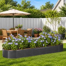 Garden Raised Bed Galvanised Steel Planter Outdoor Vegetable Herb Flower Pot Box