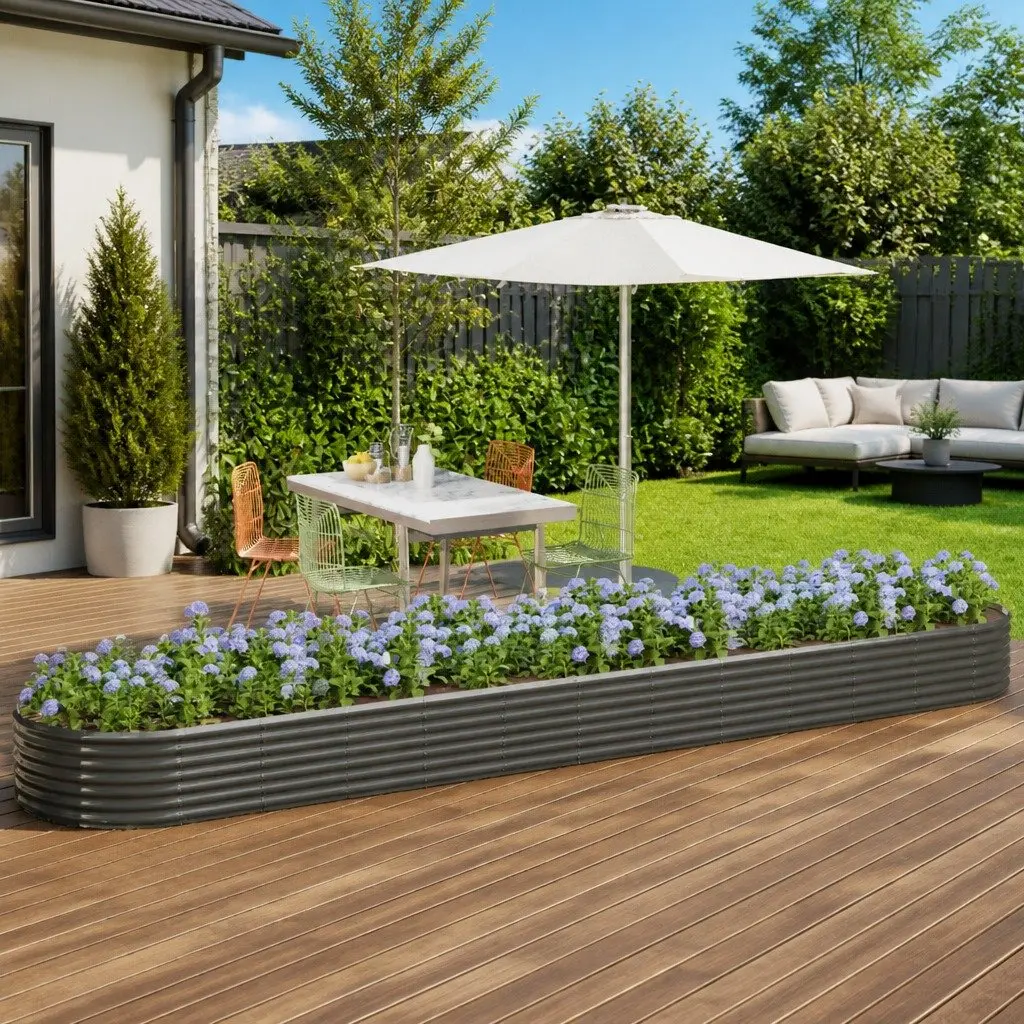 Garden Raised Bed Galvanised Steel Planter Box 507 x 100 x 36 cm Grey
