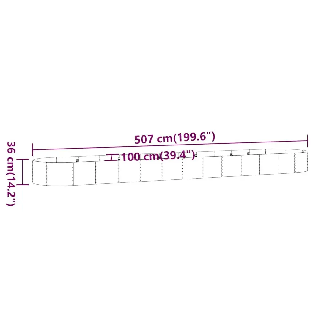 Garden Raised Bed Galvanised Steel Planter Box 507 x 100 x 36 cm Grey