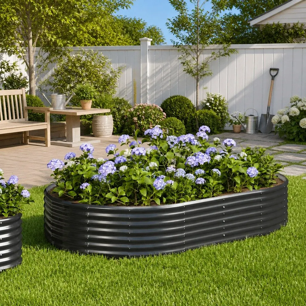 Raised Garden Bed Outdoor Planter Anthracite Galvanised Steel 214x140x36cm for Vegetables Herbs Flowers