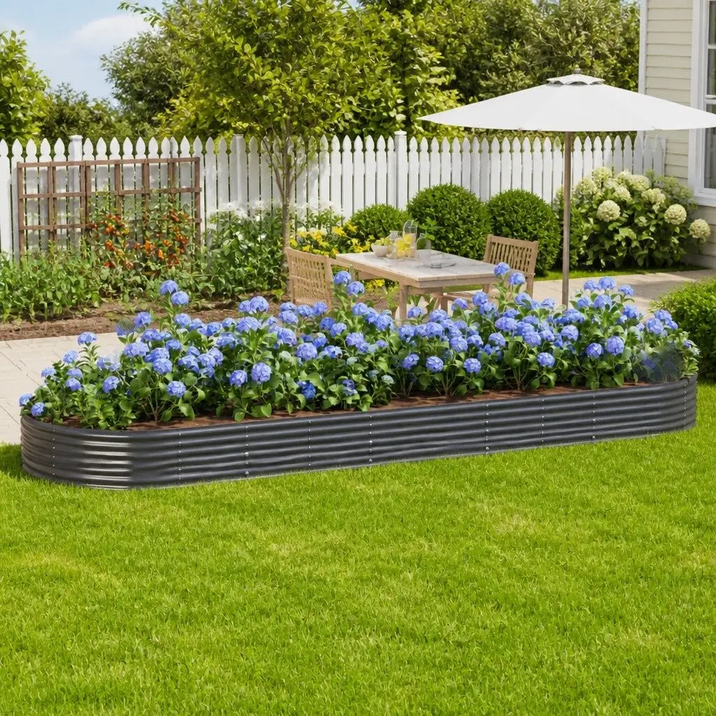 Garden Raised Bed Planter Galvanised Steel Frame 450 x 140 x 36 cm Grey
