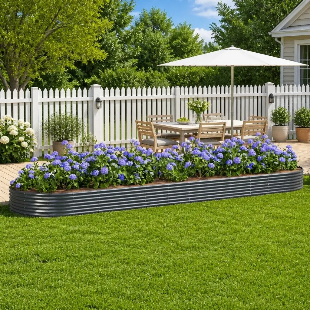 Raised Bed Planter Galvanised Steel Frame Grey 523x140x36cm Outdoor Vegetable Herb Flower