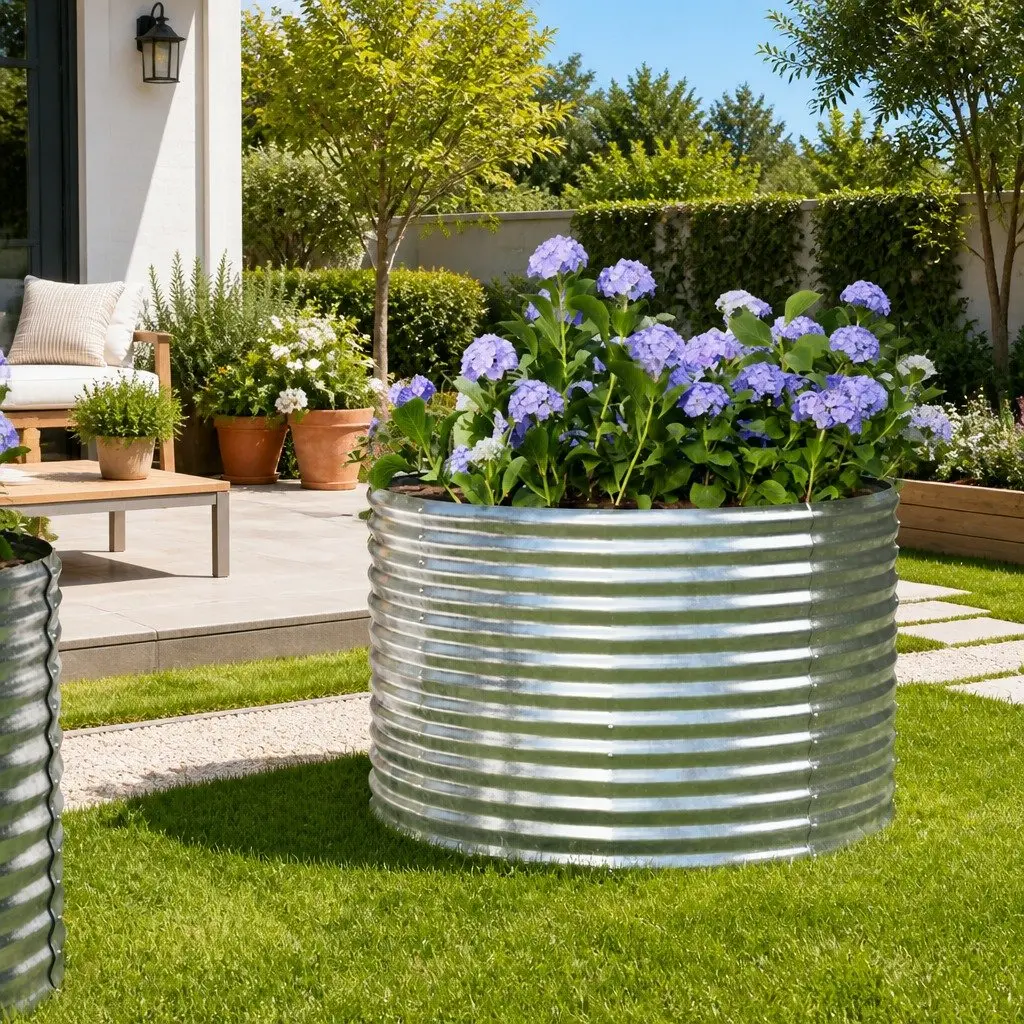 Raised Bed Planter Box Galvanised Steel Outdoor 100cm Silver Weather Resistant for Flowers Vegetables Herbs
