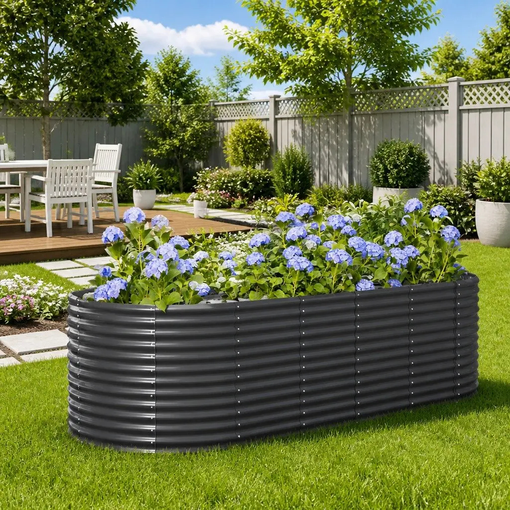 Outdoor Raised Bed Planter Galvanised Steel Frame 249cm x 100cm x 68cm Anthracite Durable Construction for Plants and Vegetables