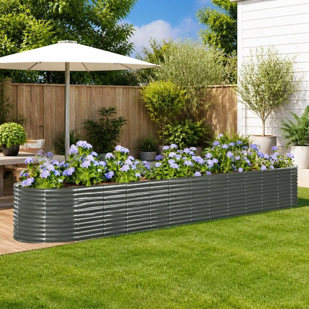 Garden Raised Bed Steel Frame Large Rectangular Planter Box Grey