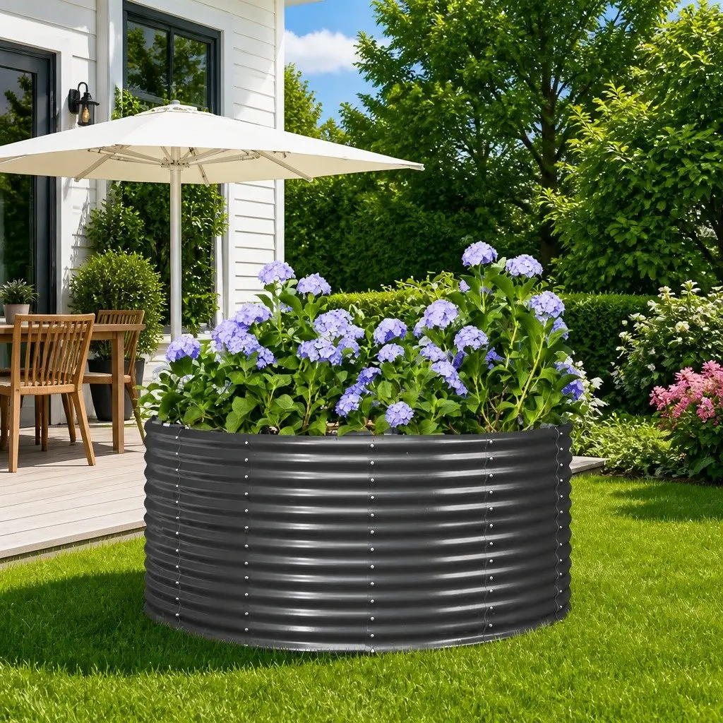 Raised Garden Bed Galvanised Steel Anthracite 140cm x 140cm x 68cm Outdoor Planter Box