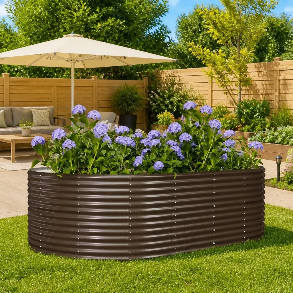 Raised Bed Planter Box Galvanised Steel Brown Large Sturdy Outdoor for Vegetables Herbs Flowers