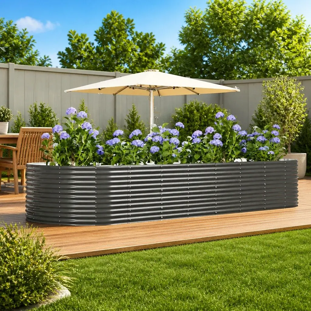 Garden Raised Bed Planter Box Grey Galvanised Steel Frame Outdoor Vegetable