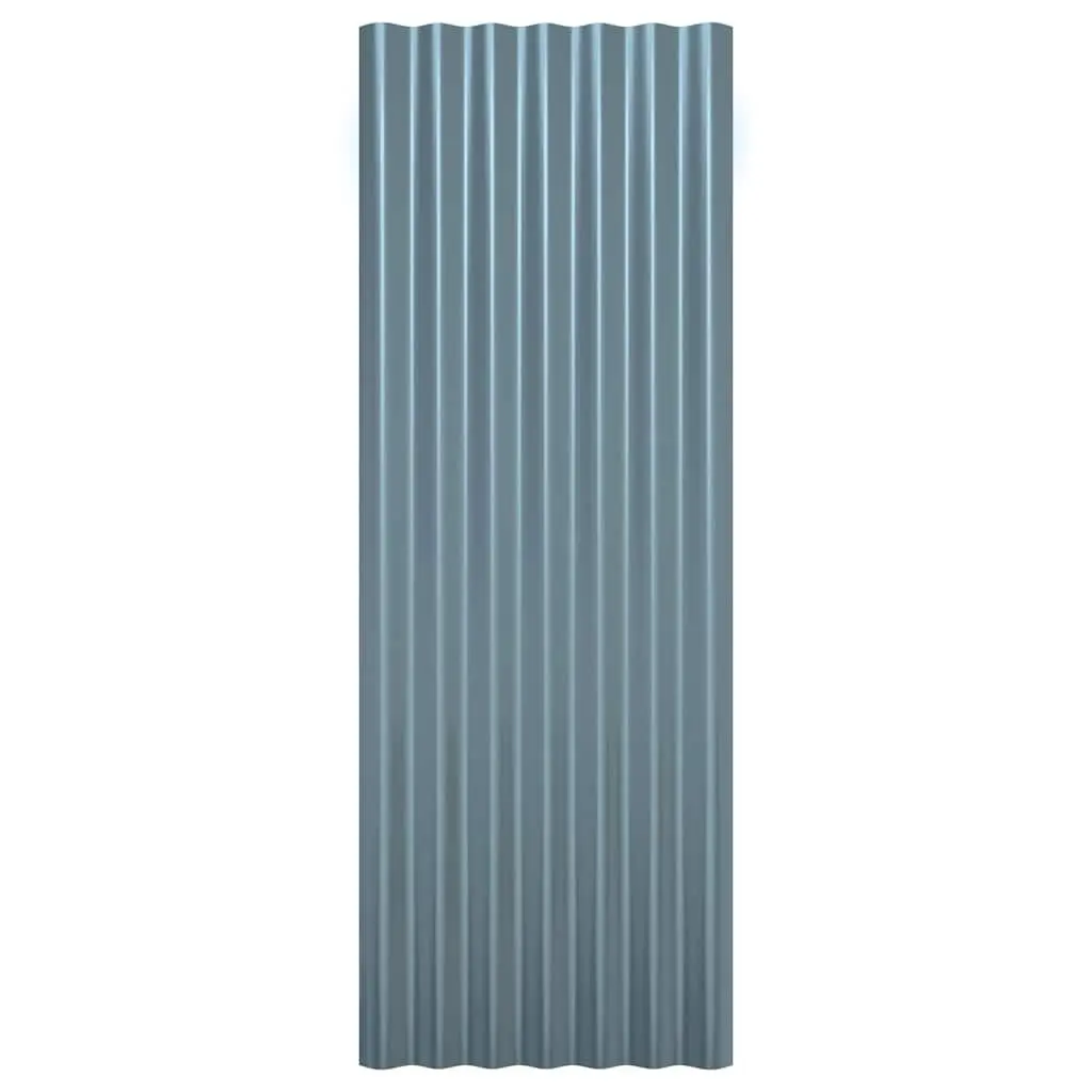 Metal Roof Panels Galvanised Steel 100x36cm Grey 12 Piece Corrugated Ribbed Sheets