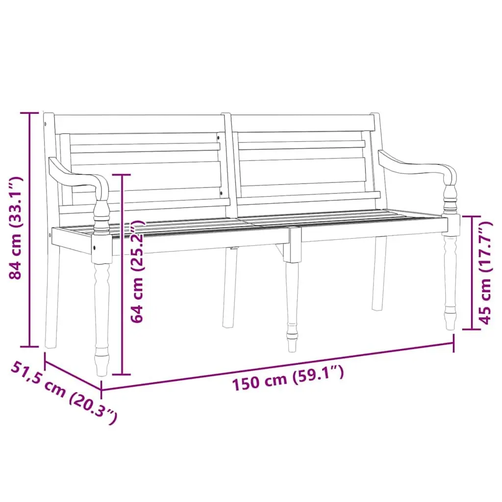 Outdoor Bench Teak Hardwood 150cm Brown