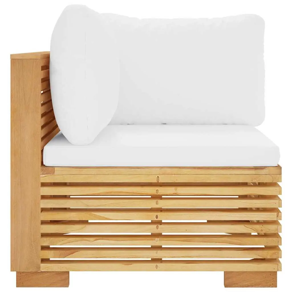 Outdoor Corner Sofa Sectional Solid Teak Wood Cream Cushions
