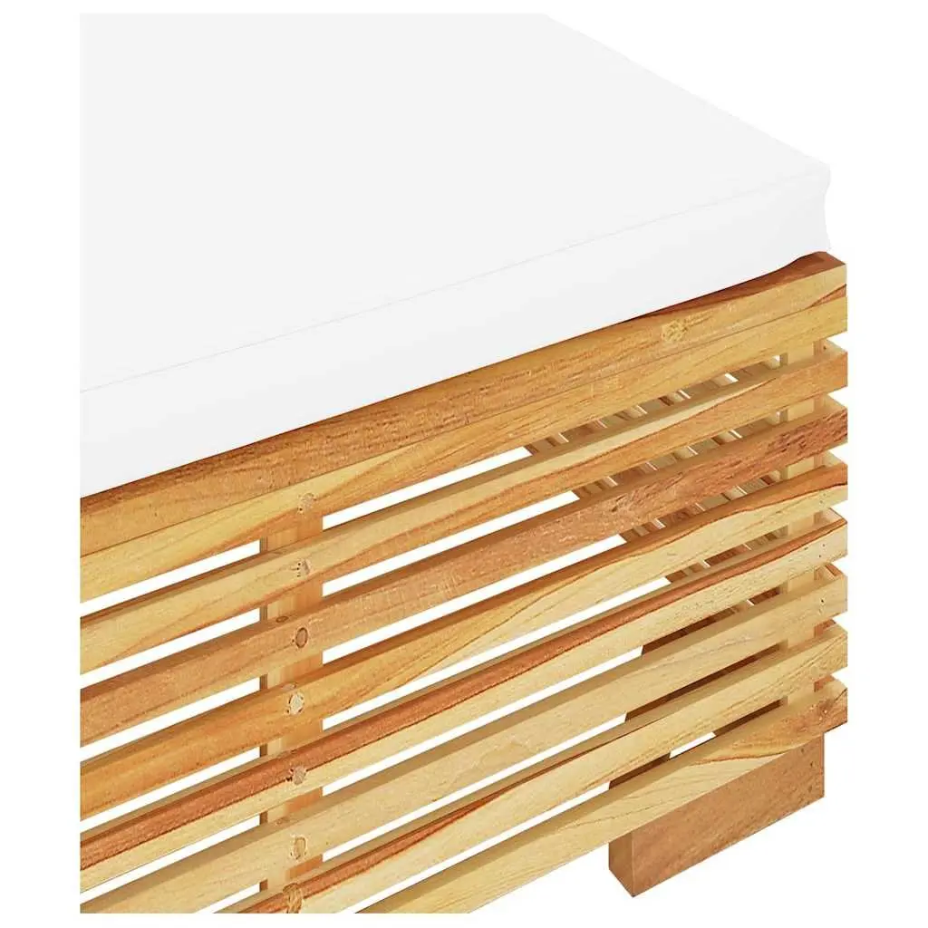 Garden Footrest Solid Teak Wood Outdoor Ottoman Cream Cushion Patio Stool