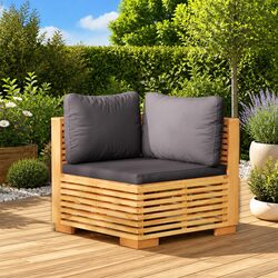 Outdoor Corner Sofa Garden Sectional Seating Teak Wood with Grey Cushions