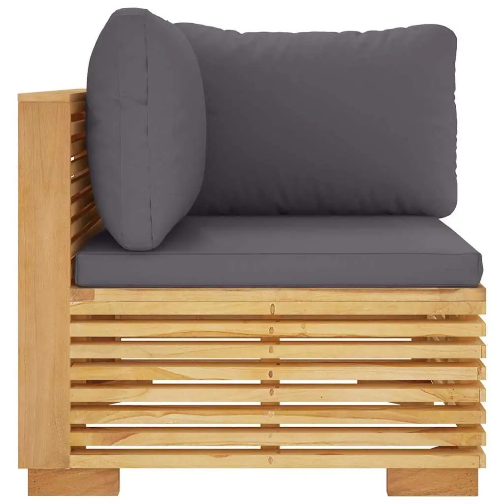 Outdoor Corner Sofa Teak Wood Grey Cushions