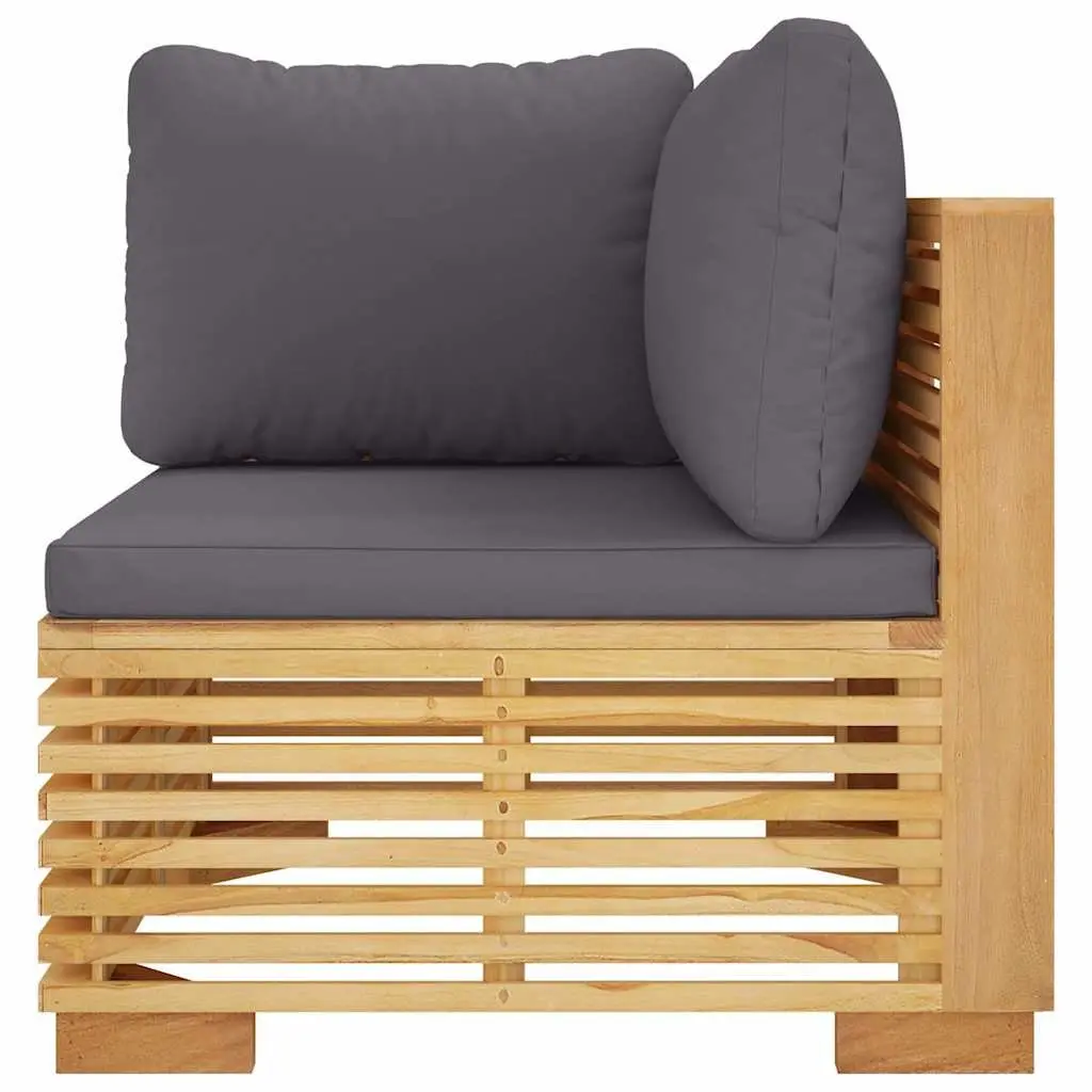 Outdoor Corner Sofa Teak Wood Grey Cushions