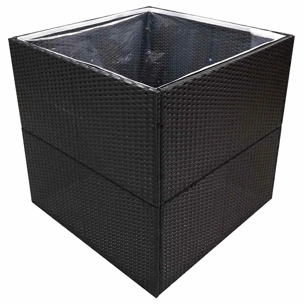 Garden Planter Box Poly Rattan 80x80x80 cm Black Outdoor Flower Bed