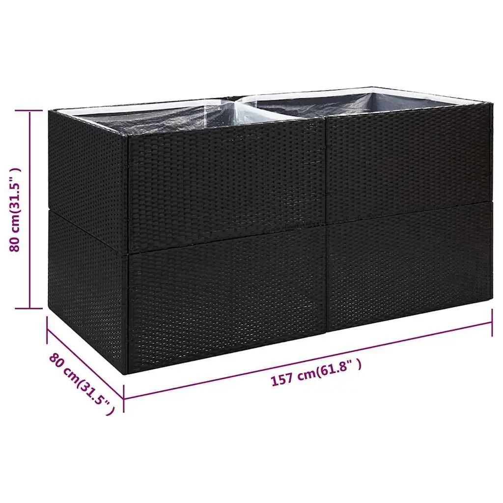 Garden Planter Box Poly Rattan 157x80x80cm Black Outdoor Flower Bed