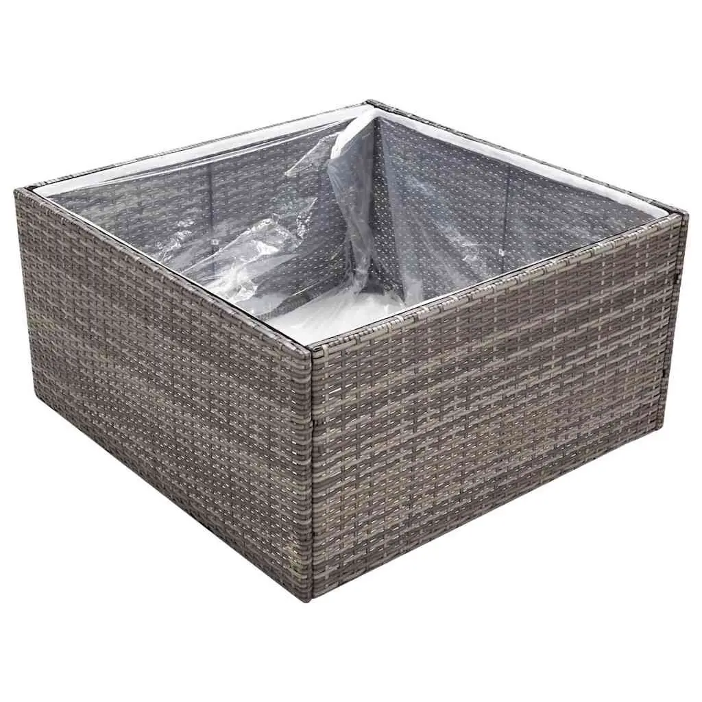 Garden Planter Poly Rattan Outdoor Flower Bed Grey 80x80x40cm Steel Frame