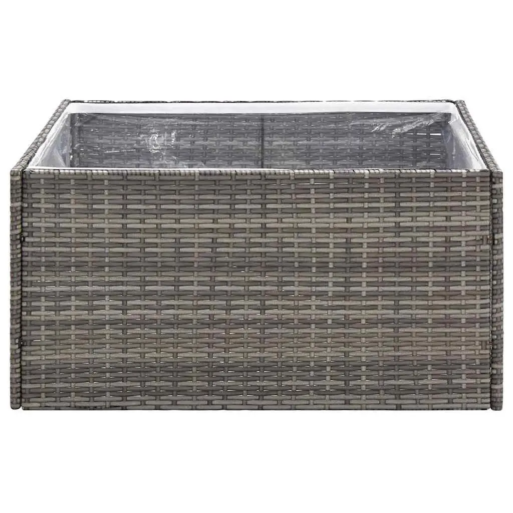 Garden Planter Poly Rattan Outdoor Flower Bed Grey 80x80x40cm Steel Frame