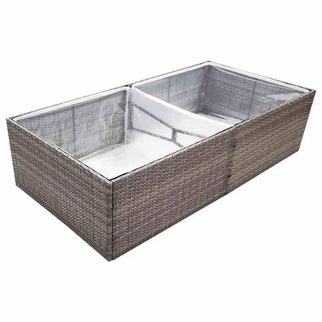 Garden Planter Box Grey Poly Rattan Raised Bed Outdoor Flower Plant Container