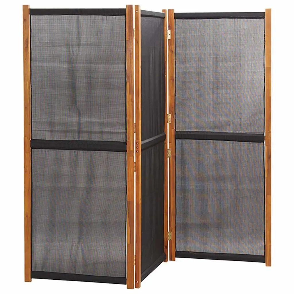 3-Panel Room Divider Solid Acacia Wood Black Folding Privacy Screen Indoor Outdoor Partition