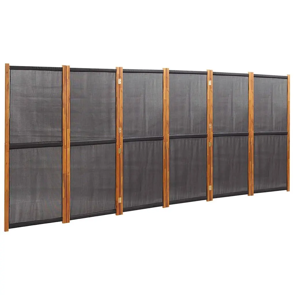6-Panel Room Divider Screen Solid Acacia Wood Textilene Black 420 x 180 cm