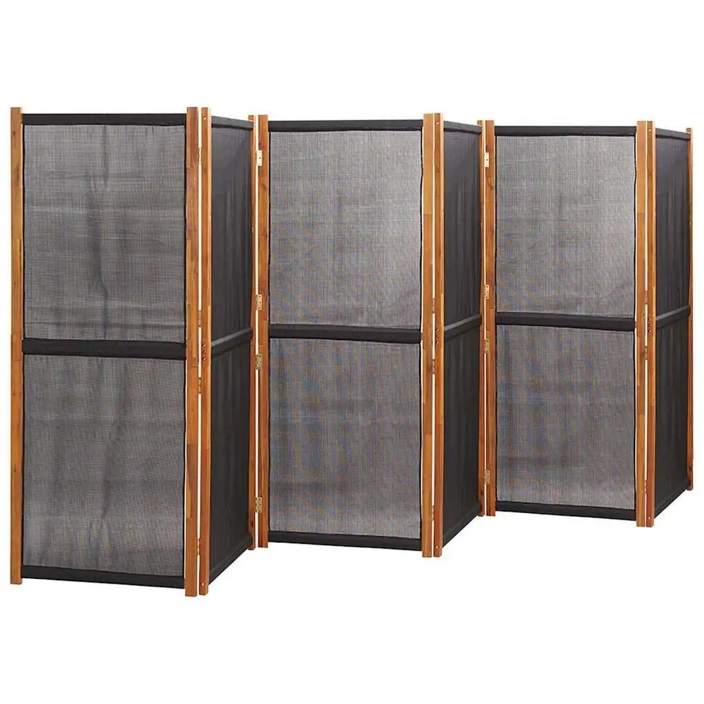 6-Panel Room Divider Screen Solid Acacia Wood Textilene Black 420 x 180 cm
