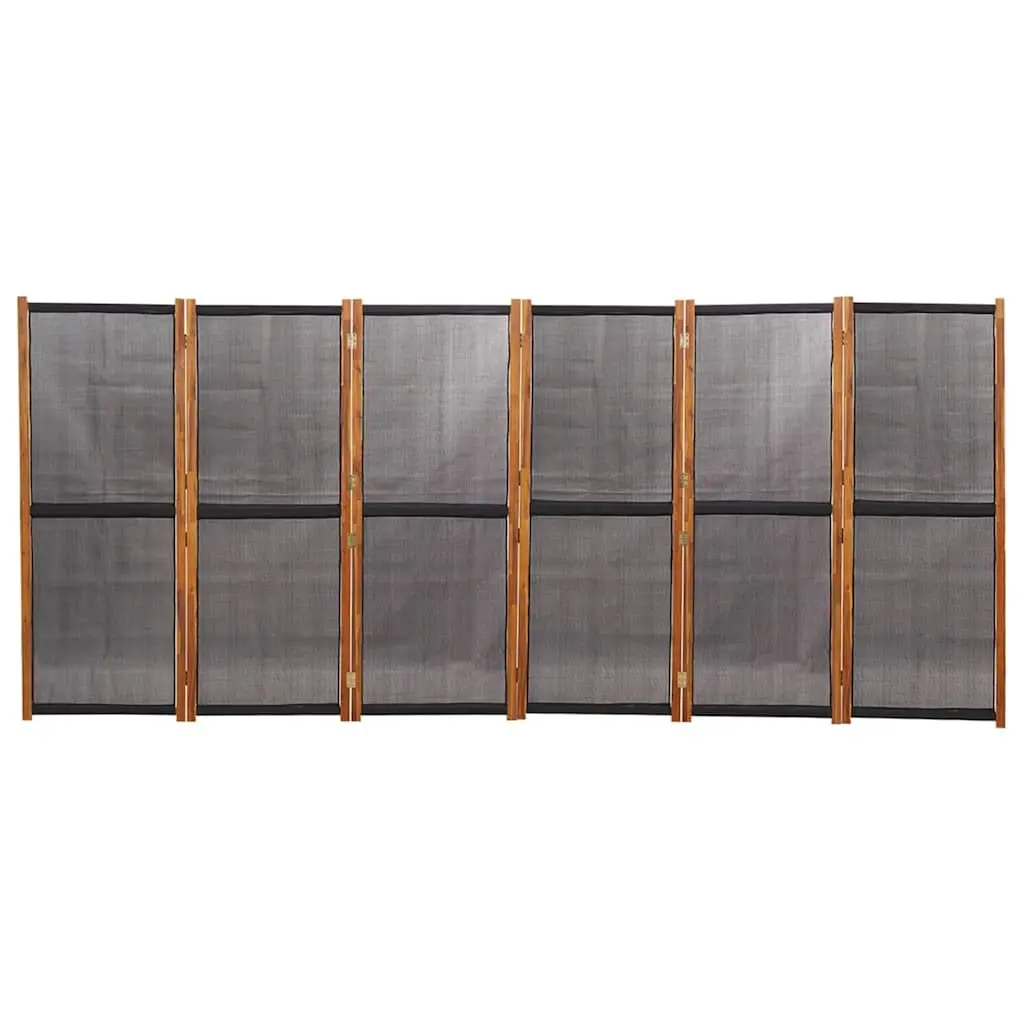 6-Panel Room Divider Screen Solid Acacia Wood Textilene Black 420 x 180 cm
