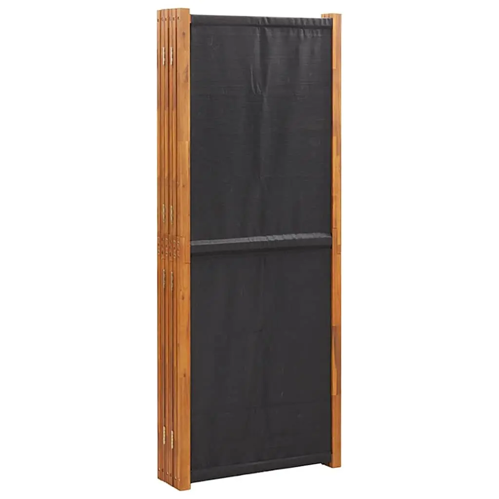 6-Panel Room Divider Screen Solid Acacia Wood Textilene Black 420 x 180 cm