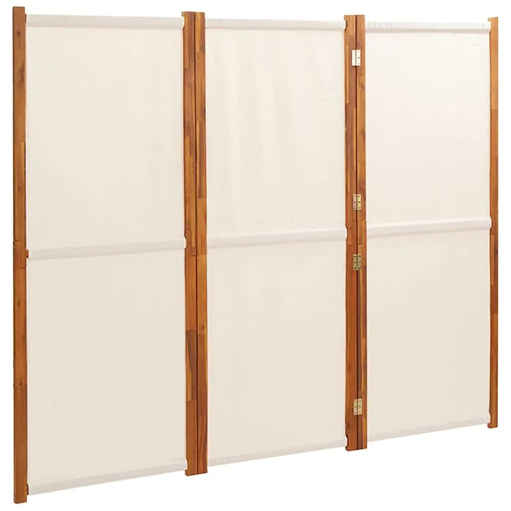 3-Panel Room Divider Solid Acacia Wood Textilene 210 x 180 cm Cream