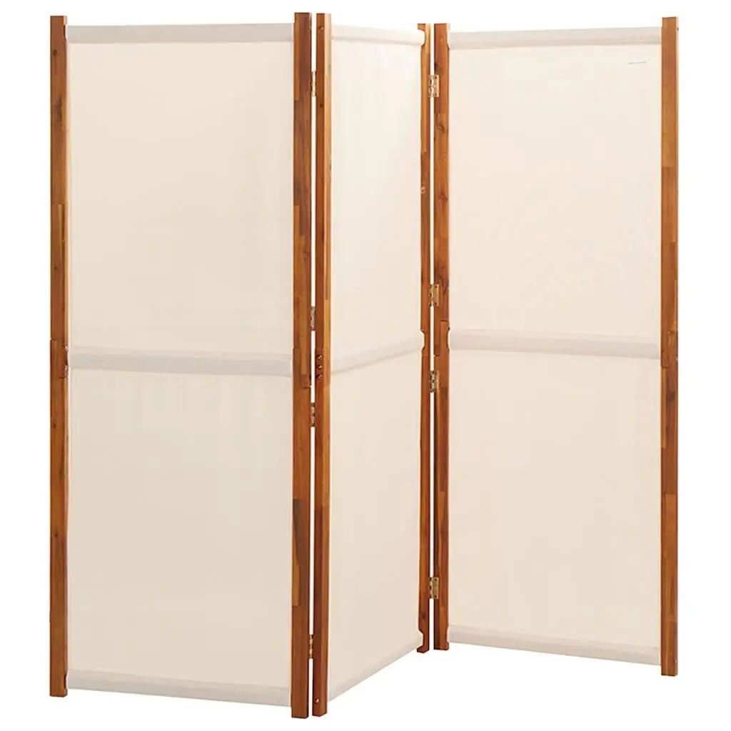 3-Panel Room Divider Solid Acacia Wood Textilene 210 x 180 cm Cream